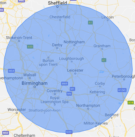 UK Map showing our coverage area